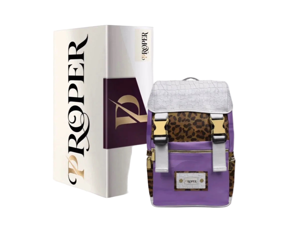 PROPER Signature Backpack in LAVENDER beside its PROPER box