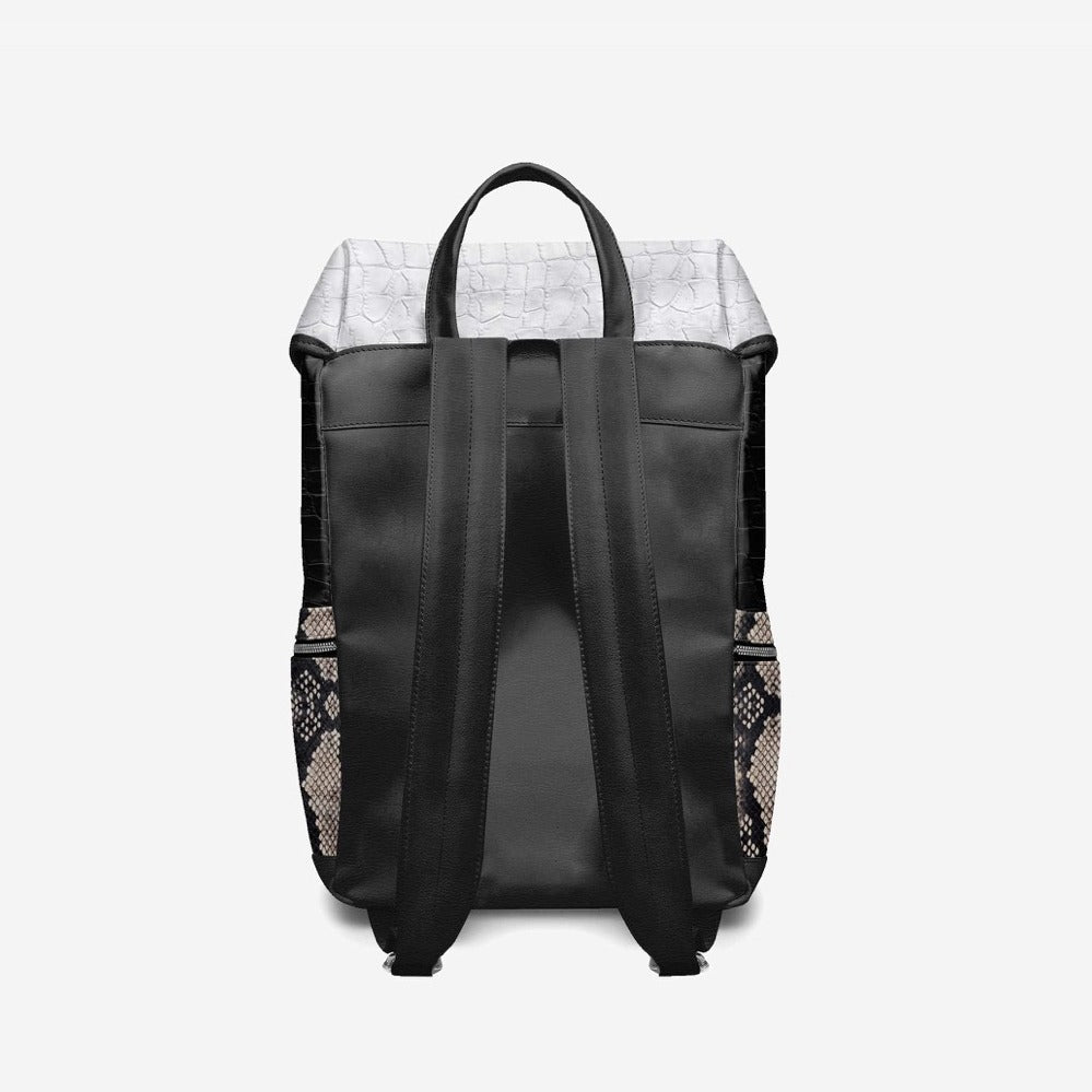 PROPER Signature Backpack in BLACK CROC, back view with black shoulder straps and top handle